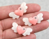 30mm White Angel Heart Resin Cabochons - 6 pc set