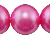 10mm Hot Pink Glass Pearl Beads - full strand 16 inch