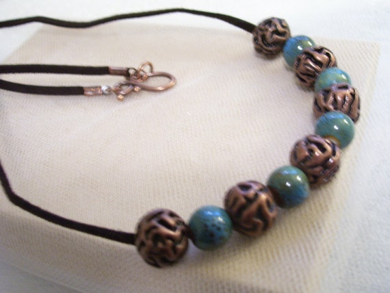 Intrinsic blue and vintage brown beaded necklace