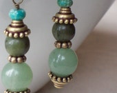PAGODA- Amazonite and Jade with Turquoise-Jewelry Earrings Beadwork Dangle Birthstone
