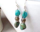 GRATITUDE  Beadwork Dangle Turquoise Earrings with Labradorite and Sterling-Jewelry-Earrings