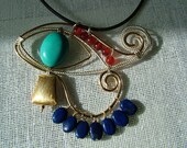 Egyptian pendant Eye of Horus handmade from sterling silver, gold filled, turquoise, lapis