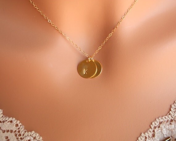 Initial discs necklace - personalized monogram necklace,  14K Gold Filled chain, mom mothers day gift, daughter sister wife necklace