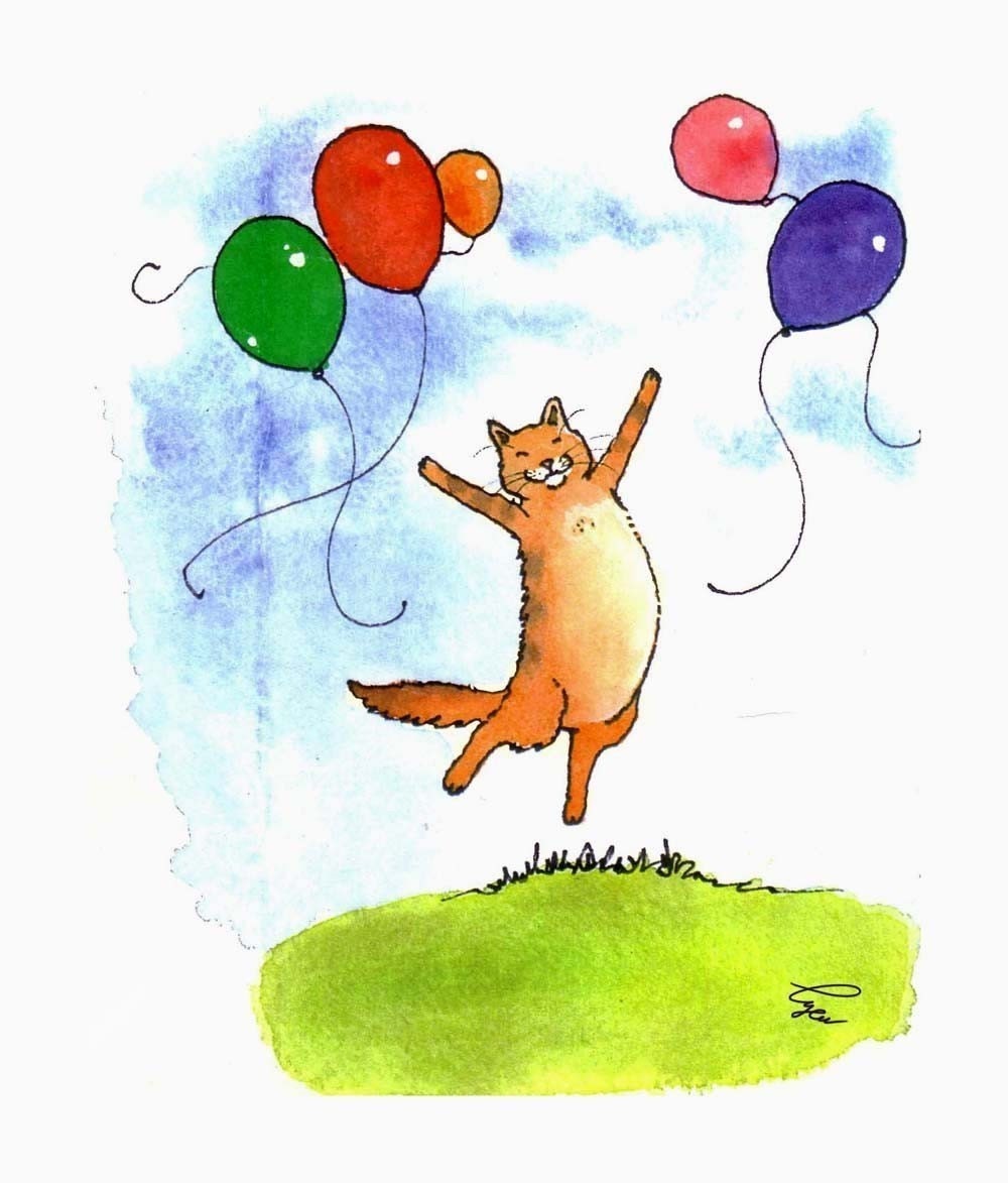 Иллюстрация котик на шарике