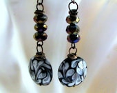 Handpainted Disc and Crystal Earrings  FREE SHIPPING