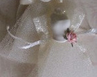Place Card holders Ivory tulle /Pink Rose 10 by FavorsByGirlybows