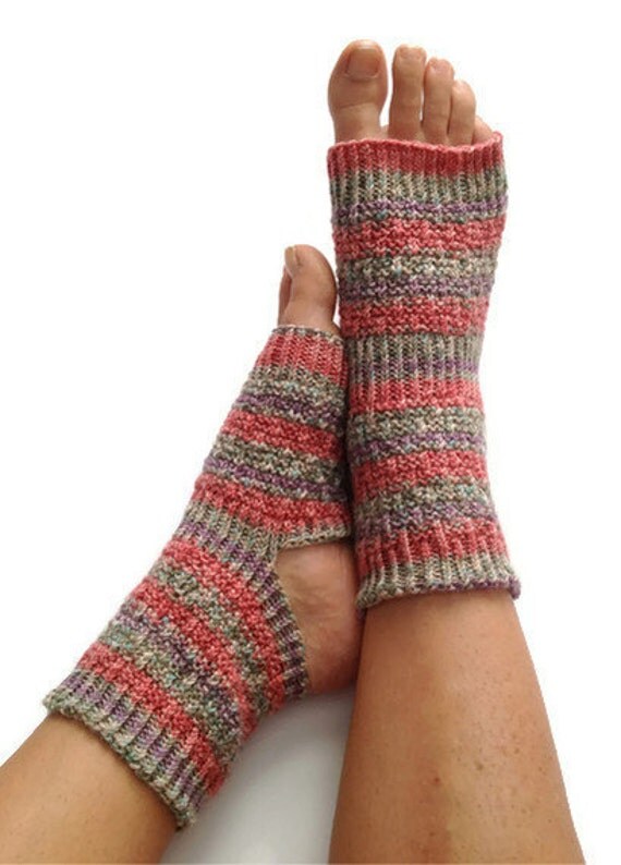 Yoga Socks Hand Knit in Green Pink and Purple by MadebyMegShop