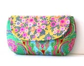 clutch purse in emerald green with mustard floral flap / summer fashion