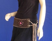 String Suede Belt with Blue and Pink Gemstone