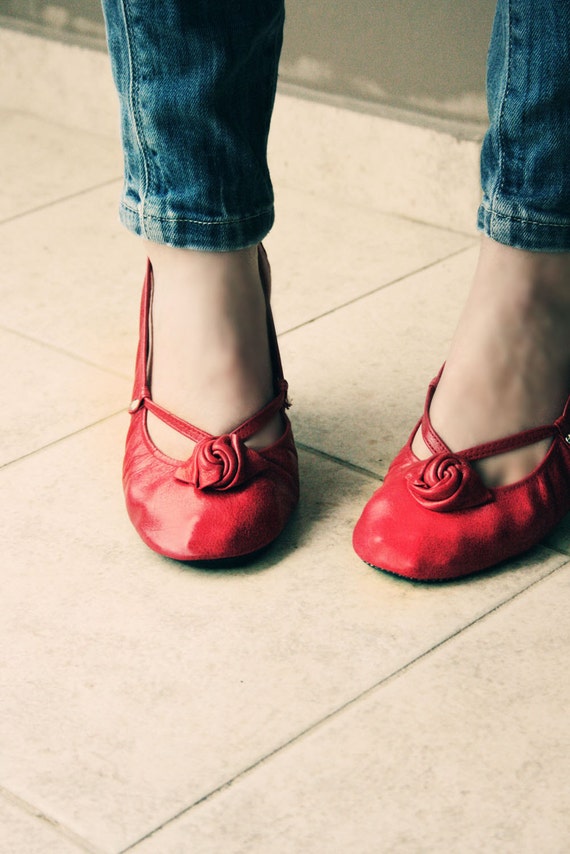 Red Alert - Handmade Leather ballet flat shoes - CUSTOM FIT