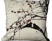Birds & Red Berries  20x20 or 18x18 or 16x16 or 14x14 Inch Pillow Cover