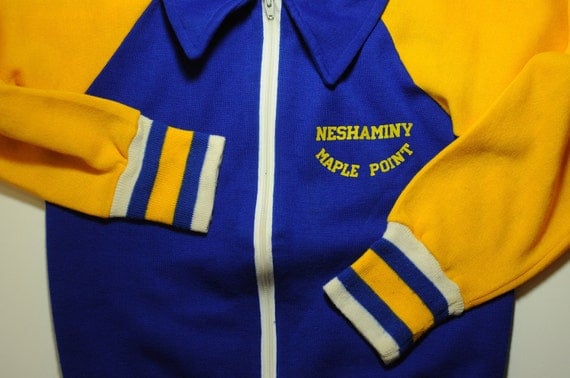 60s 70s Track Jacket Varsity Cheerleader Yellow Blue White Athletic Warm Up Neshaminy Maple Point Small XS