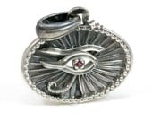 Sterling Silver Eye of Horus / Ra Egyptian Revival Pendant with Ruby- Handmade