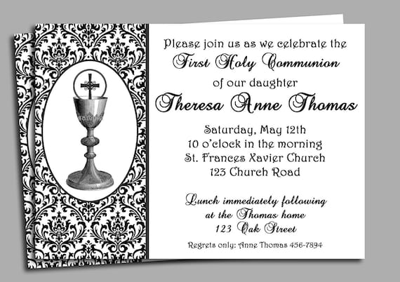 First Holy Communion Invitation Announcement - Printable - Bread and Wine