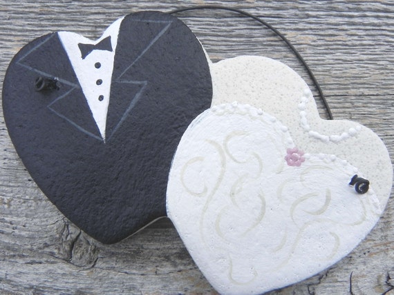 Double Heart Bride and Groom Salt Dough by cookiedoughcreations