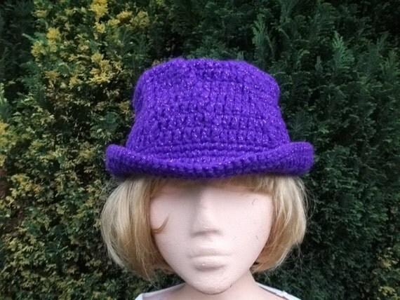 Trilby Style Hat Crocheted in Purple by UniquelyYourDesigns