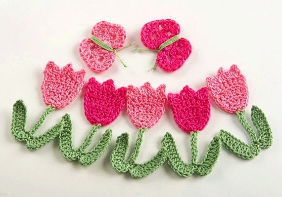 Crochet Pattern Tulip Flowers and Butterflies PDF Instant Download