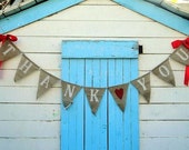 Thank You burlap banner with Red Heart and Red Ribbon Bows