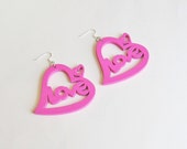 Pink Heart Wooden Earrings
