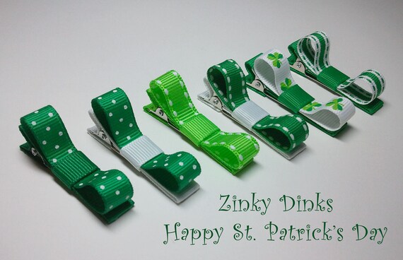 Tuxedo Bows for St. Patrick's Day - One Pair Clips - Barrettes for Baby Toddler Girls - Great to Mix N Match With (QUICK TO SHIP)
