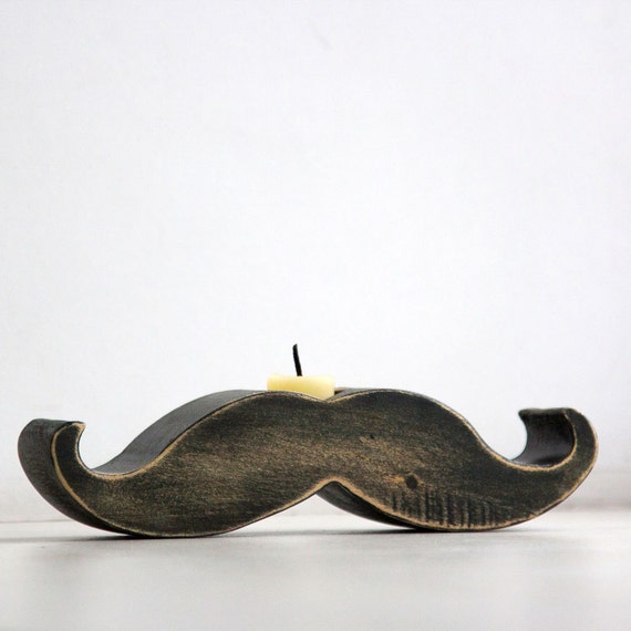 Moustache / mustache candle holder — Rodrigez — made out of solid wood hand sanded and painted with black acrylic paint