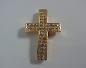 Gold Sideways Rhinestone Cross Pendant