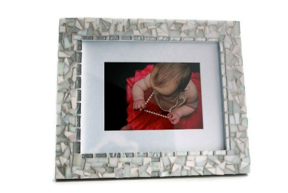 Mosaic Picture Frame 8 x 10 Wedding  Whites by GreenStreetMosaics