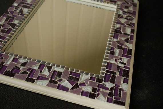 Mosaic Mirror Wall Art Purple and White by GreenStreetMosaics
