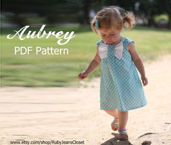 Aubrey - Bow Dress Sewing Pattern. Girl's Dress Pattern. Toddler Pattern. PDF Pattern. Sizes 12m-8 included