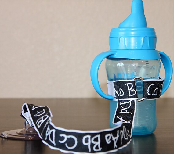 Bottle Tether, Toy Tether, Sippy Strap with Suction Cup- ABCD Print