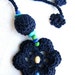 Crochet beads necklace with ring in navy blue, turquoise, green