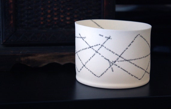 Round bone china vessel with text by madebymanos on Etsy