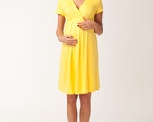 Short sleeve yellow sunflower maternity dress