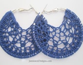 Navy blue crochet hoop earrings - 2inch small