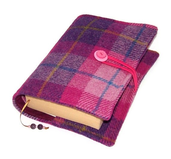 Book Cover Harris Tweed SUNSET PINK by WhimsyWooDesigns on Etsy
