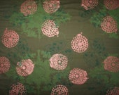 Fabric by Yard Olive Green Cotton Hand Printed, Silk Screened with green and metallic copper