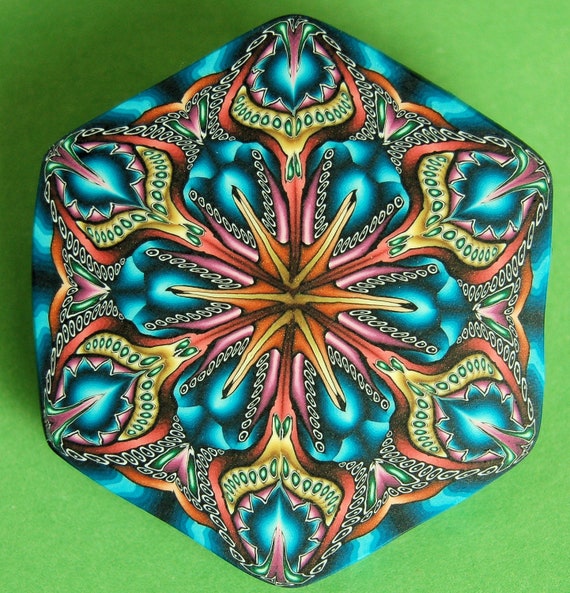 Hexagon Polymer Clay Kaleidoscope Pin / Brooch