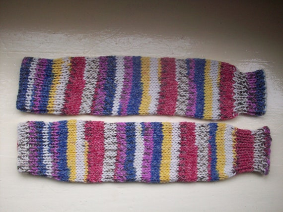 Chunky warm leg warmers multi striped Fair Isle by SpinningStreak