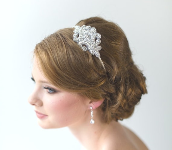 Bridal Headband, , Rhinestone Headband, Wedding Headpiece, Fascinator, Wedding Hair Accessory, Ribbon Bridal Headband