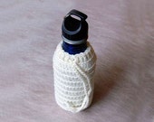 Sports/Water Bottle Cozy, Insulating Holder, Carrier, Drawstring Tote, Ivory Crochet by NutmegCottage on Etsy