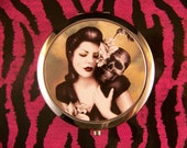 Compact Mirror Gothic Girl with Skull Creepy Chic Vampire Style Unique