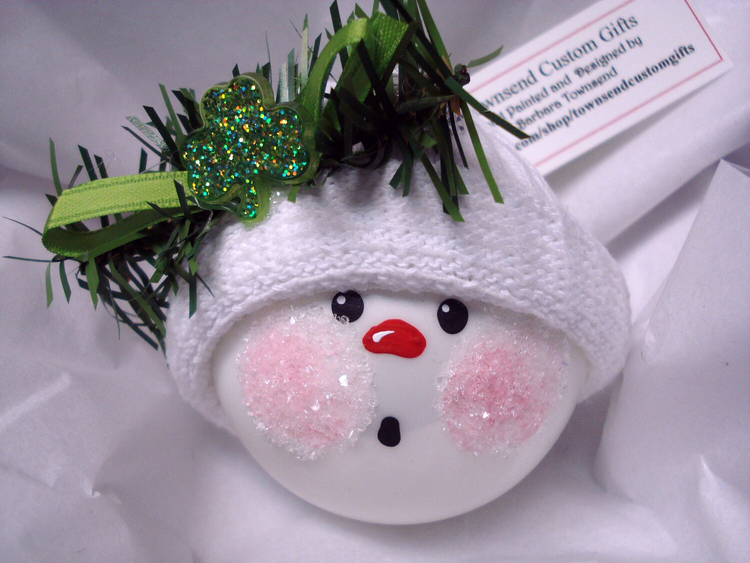 Items similar to Irish Shamrock Ornament Christmas Snowball Hand ...
