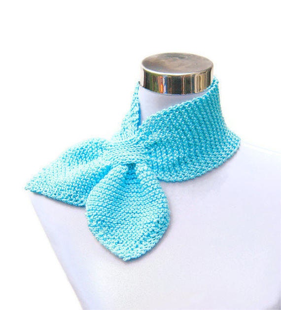 Turquoise bamboo scarf knit retro rockabilly bow neck by jarg0n