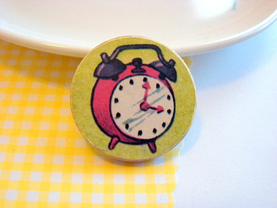 Alarm Clock Pin  Time To Get Up  Small Paper and by mimiandlucy