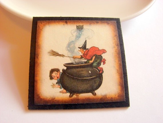 Casting Spells Pin  Witch and Cauldron  Paper and by mimiandlucy