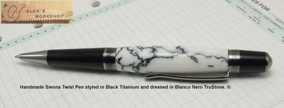 Handmade Sienna Pen BlackTitanium Blanco Nero Tru-Stone