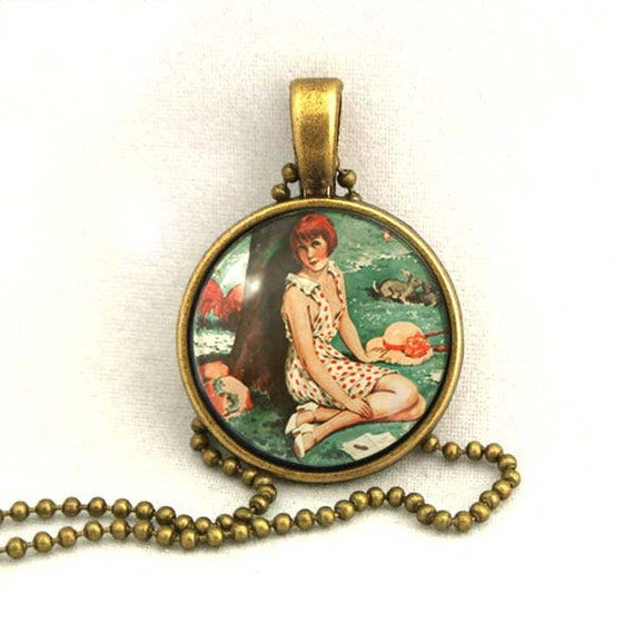 10% SALE Necklace Vintage Le Sourire France Girl 1930s Retro Gorgeous Copper Art Pendant Gift
