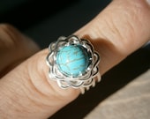 Turquoise Wire Wrapped Ring, Silver Filled Wire, any size