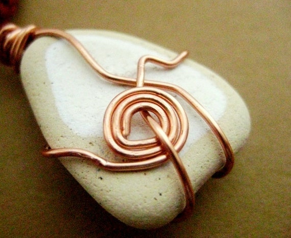Copper & Sea Pottery Pendant from Ireland. Biscuit Beach Pottery. Celtic Tides
