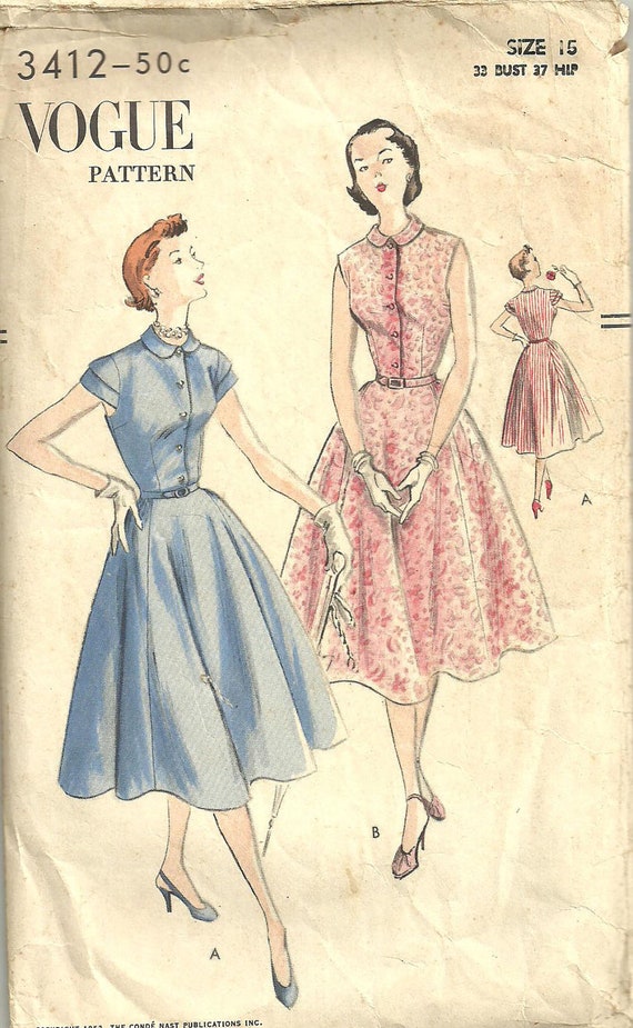 Vogue 3412 Vintage Fifties Sewing Pattern Dress Size 15